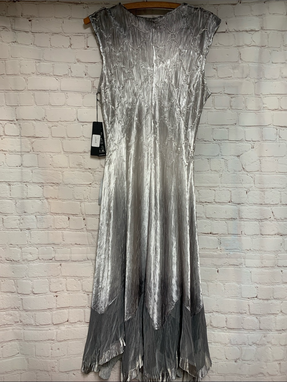 NEW KomaRov 2 Piece Silver Gray Ombre Jeweled Charmeuse Chiffon Dress Jacket M - Picture 8 of 9